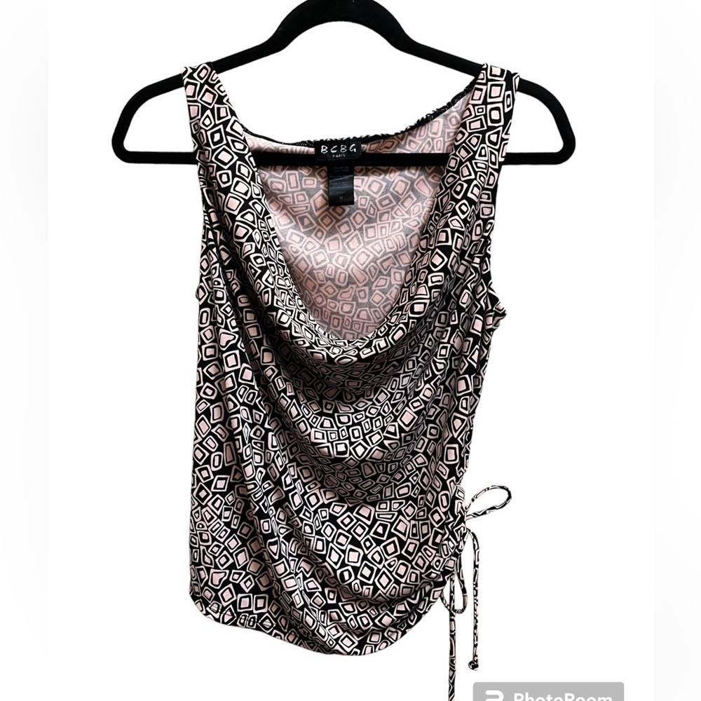 🎉4/20$ NWOT BCBG PARIS women's medium sleeveless top with side tie pale pink blk